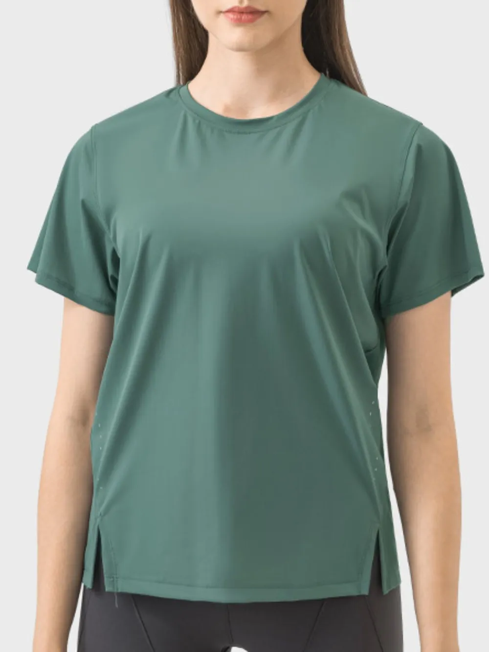 Slit Round Neck Short Sleeve Active T-Shirt, image 5