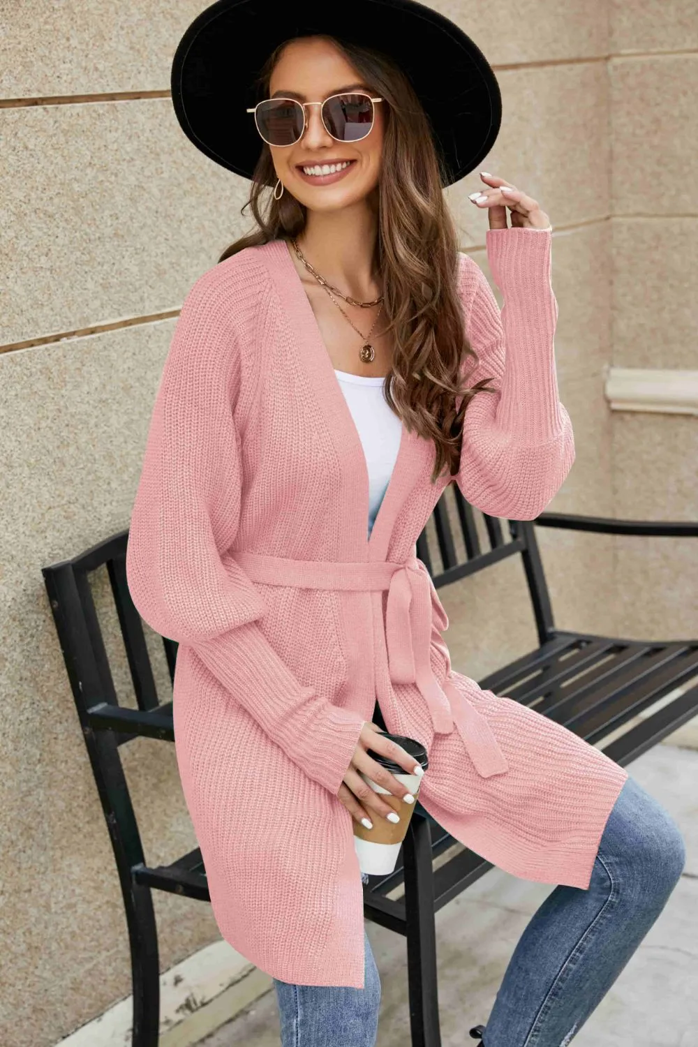 Open Front Lantern Sleeve Cardigan, image 6