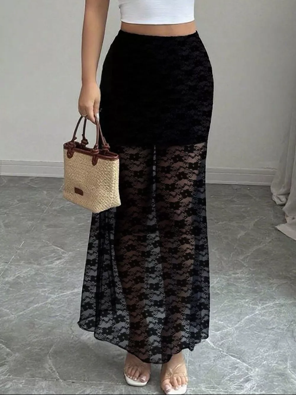 Plus Size Elegant Lace Mermaid Sheer Skirt, image 3