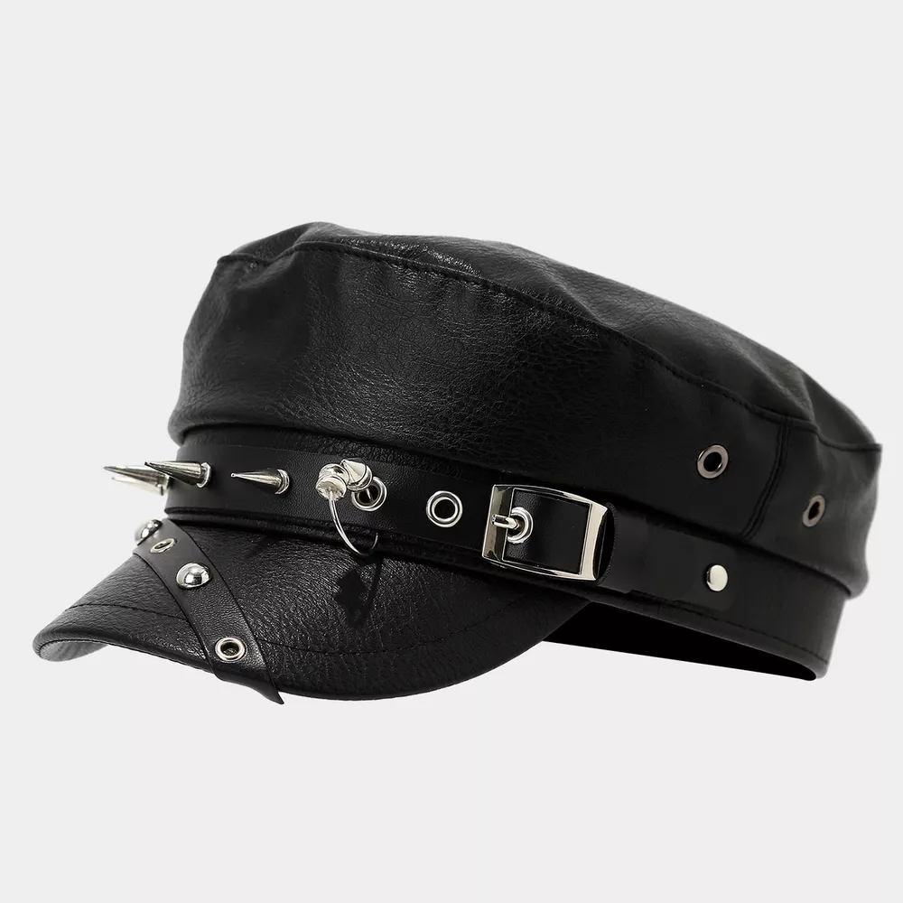Studded Embellished Faux Leather Hat, image 3