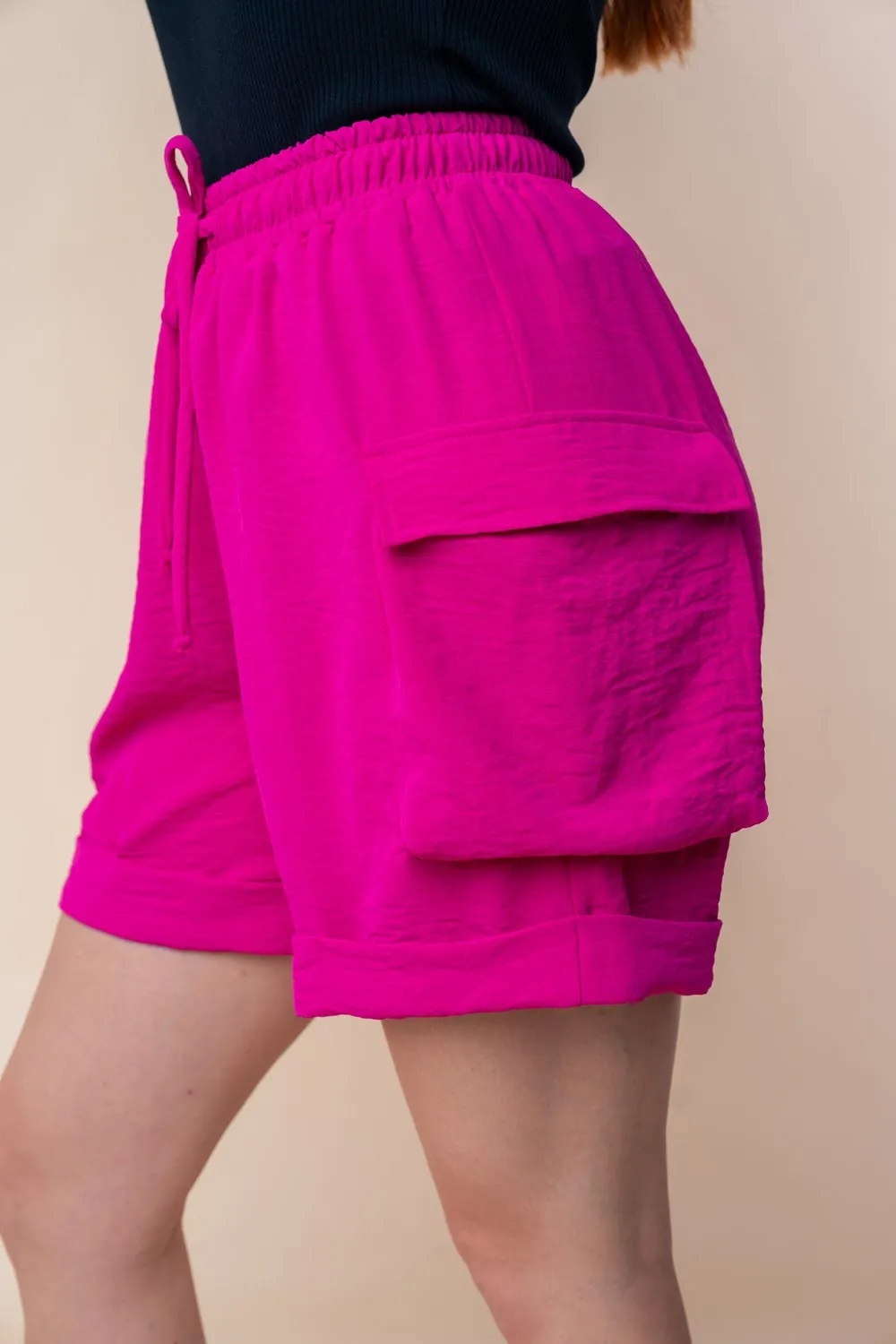 High Waisted Drawstring Knit Cargo Shorts, image 3