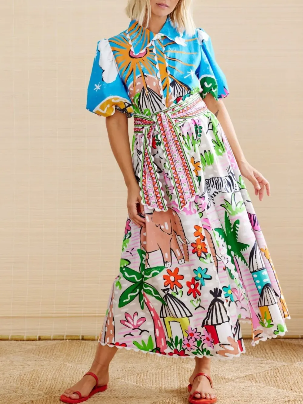 Button Down Tropical Short Sleeve Shirt Dress, image 5