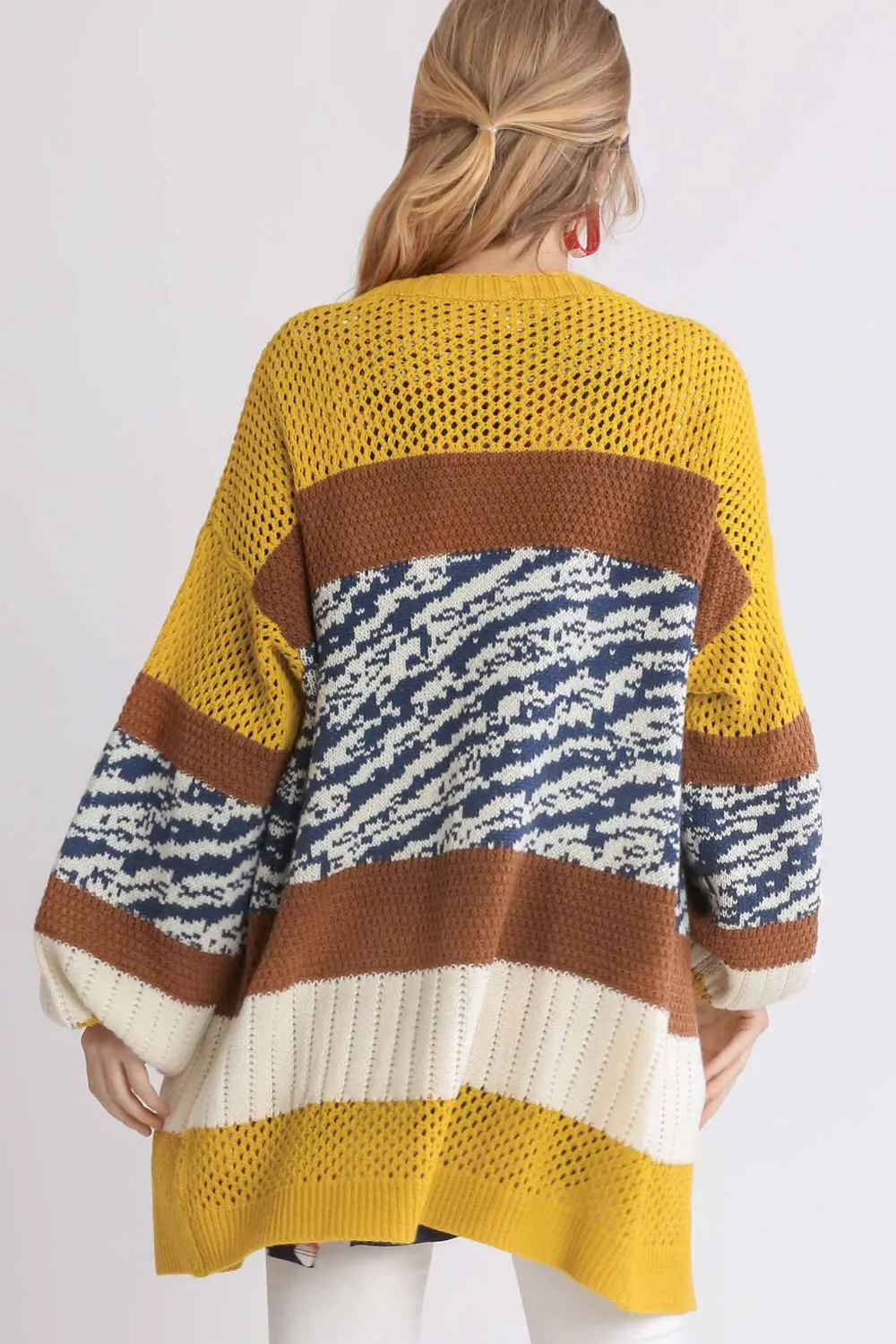 Full Size Color Block Open Front Longline Cardigan Plus Size, image 3