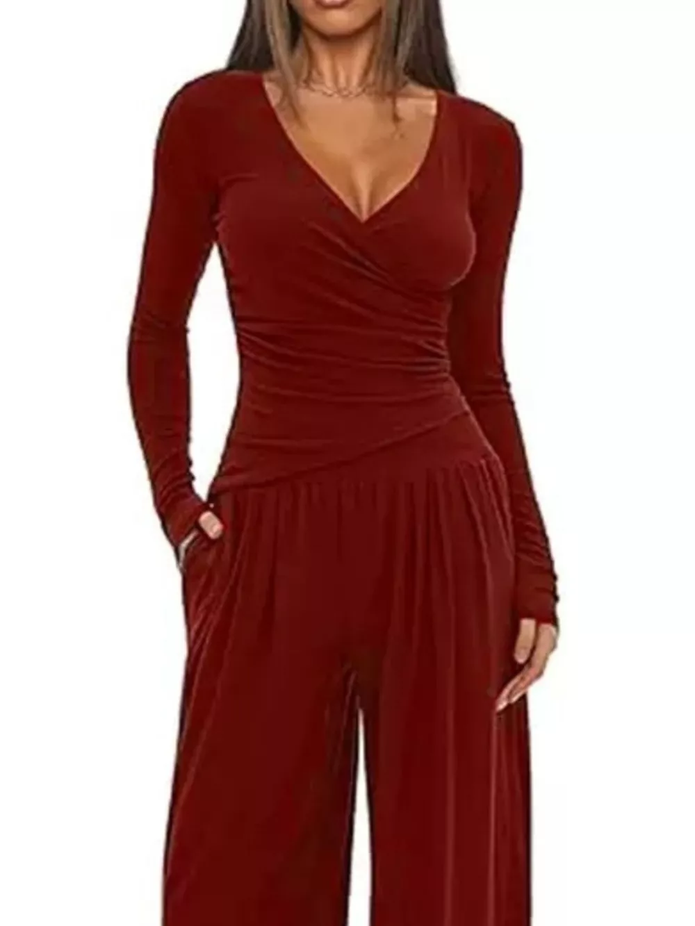 Casual Long Sleeve Top and Wide Leg Pants Set, image 4