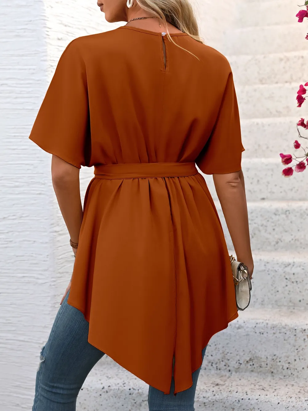 Tied Round Neck Half Sleeve Blouse, image 5