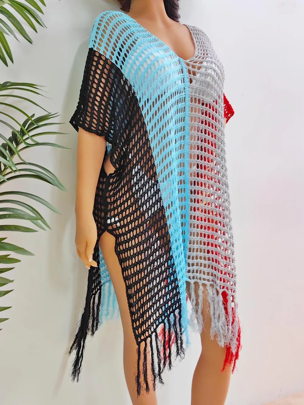 Fringe Color Block Scoop Neck Cover Up, image 14