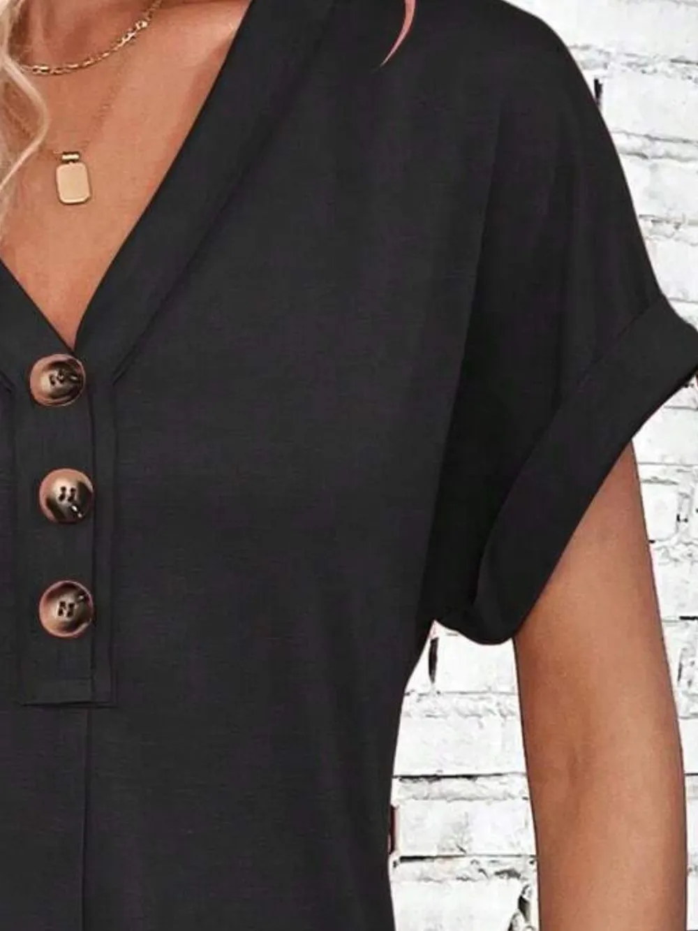 Quarter Button V-Neck Short Sleeve Dress, image 15