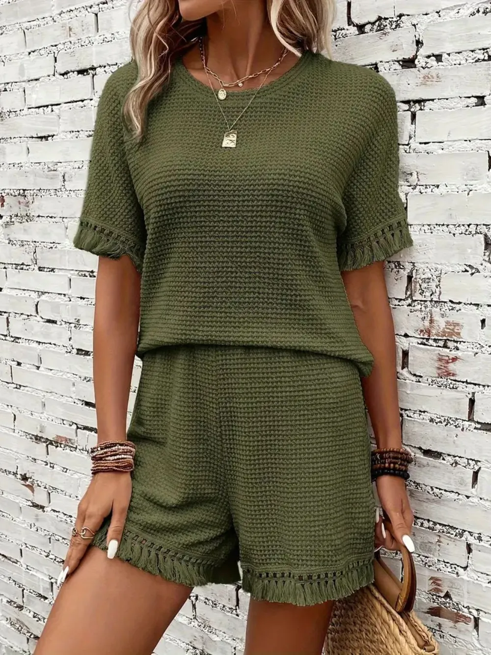 Tassel Round Neck Top and Shorts Set, image 22