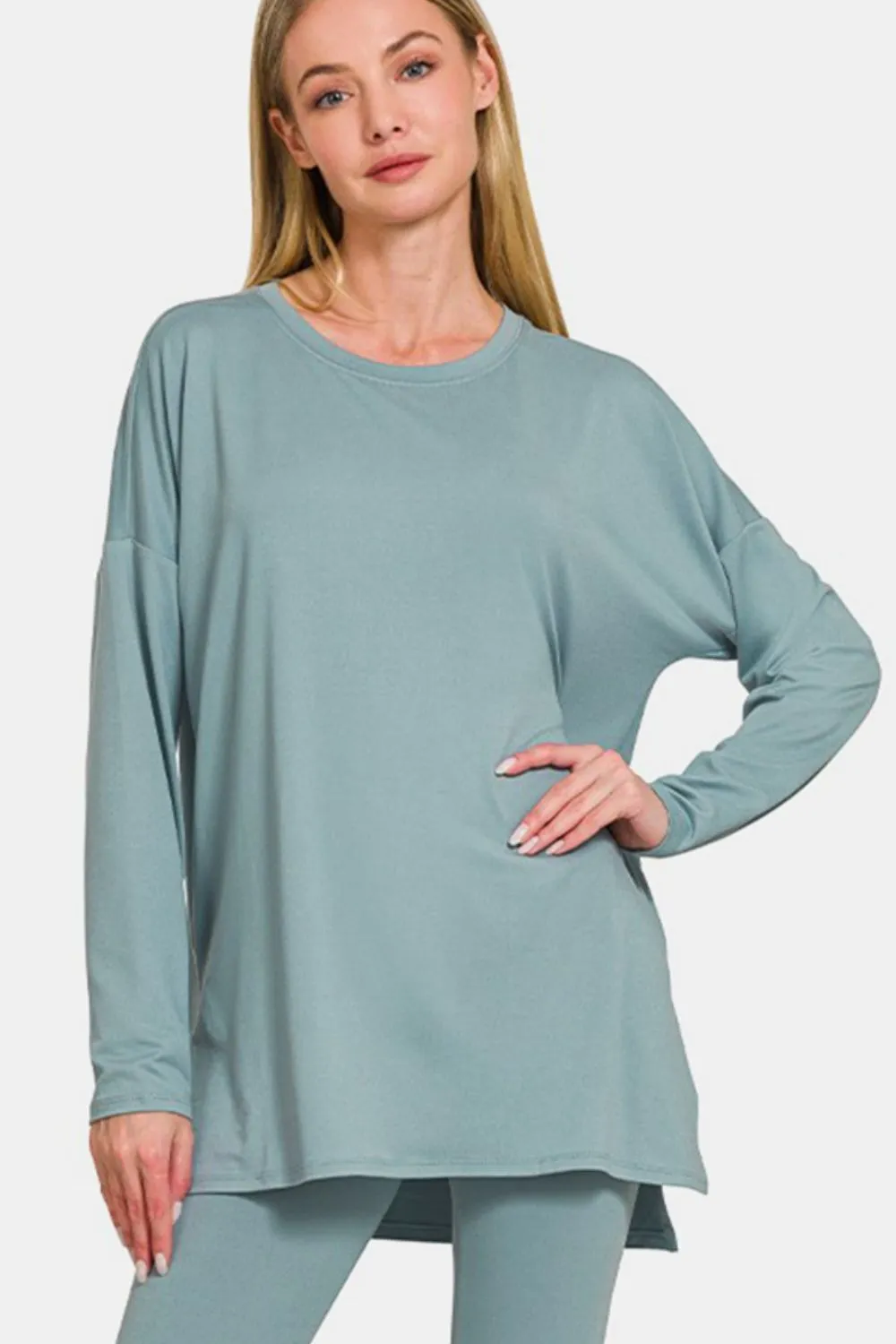 Full Size Brushed Microfiber Top and Leggings Lounge Set, image 3