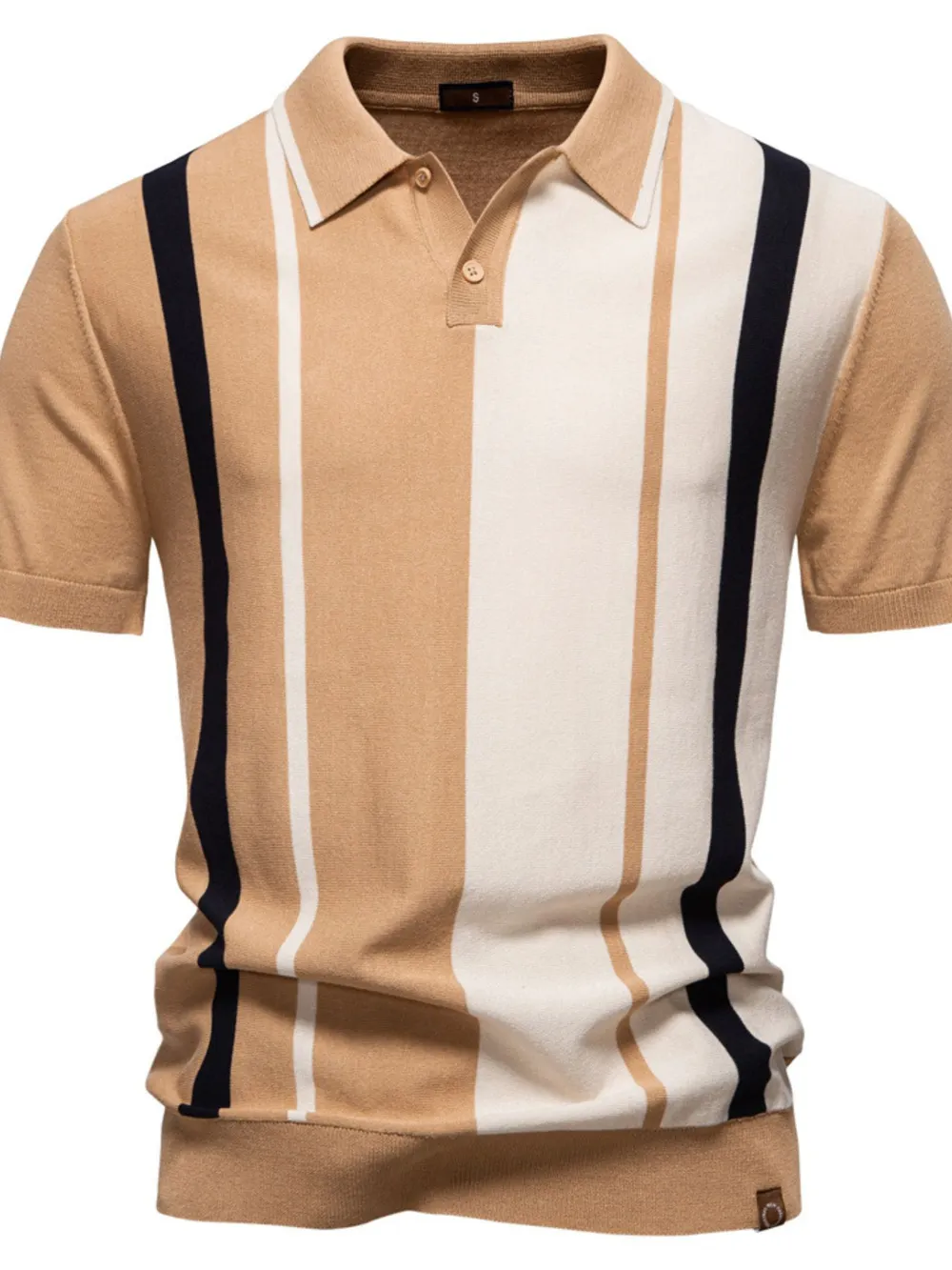 Men's Color Block Striped Knit Polo Shirt, image 3