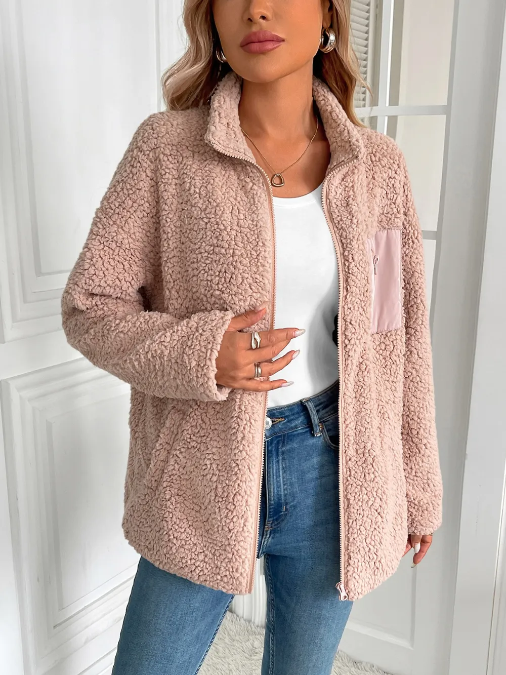 Zip Up Long Sleeve Fuzzy Jacket, image 15