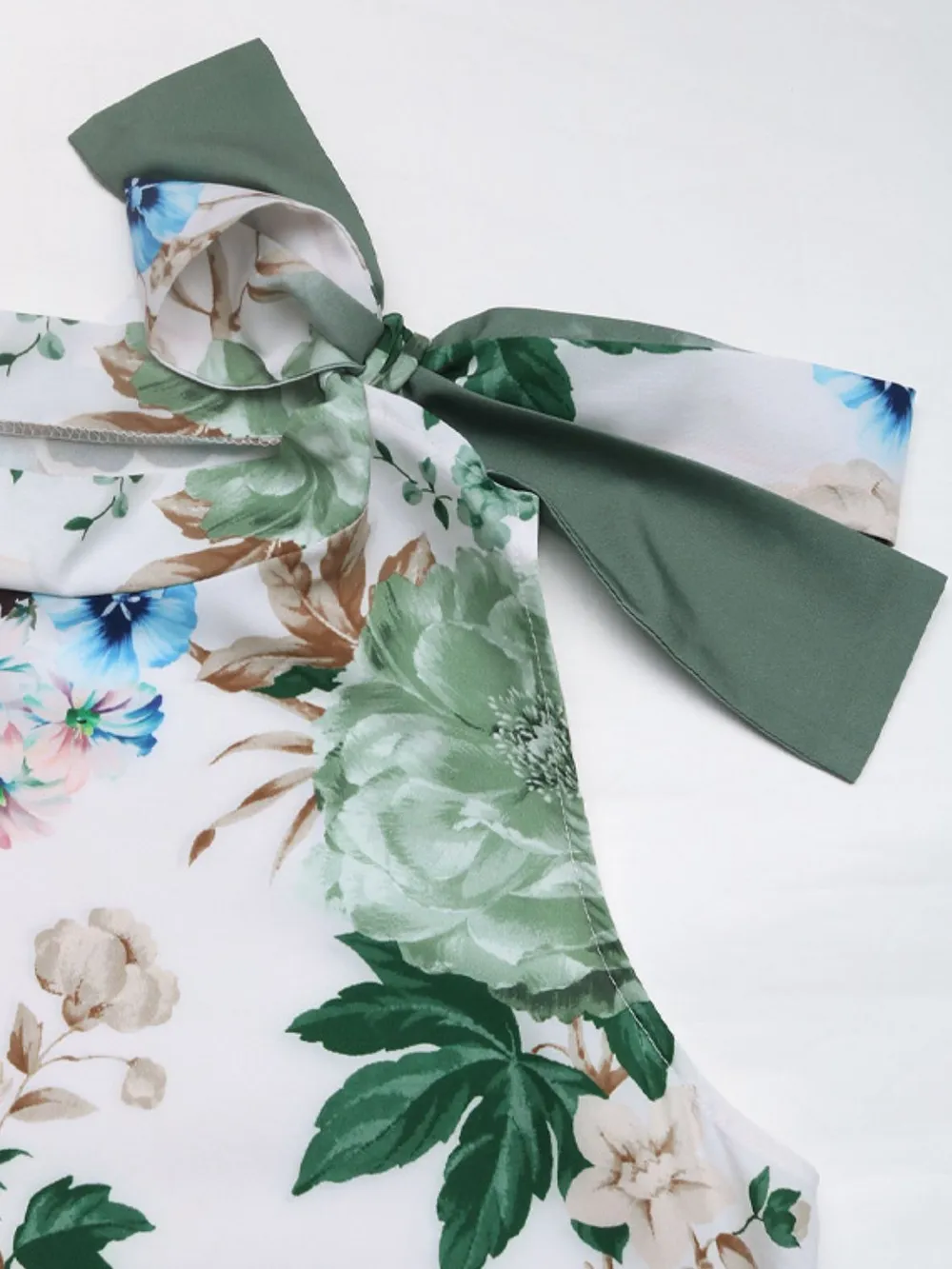 Tied Flower Printed Mock Neck Top, image 5