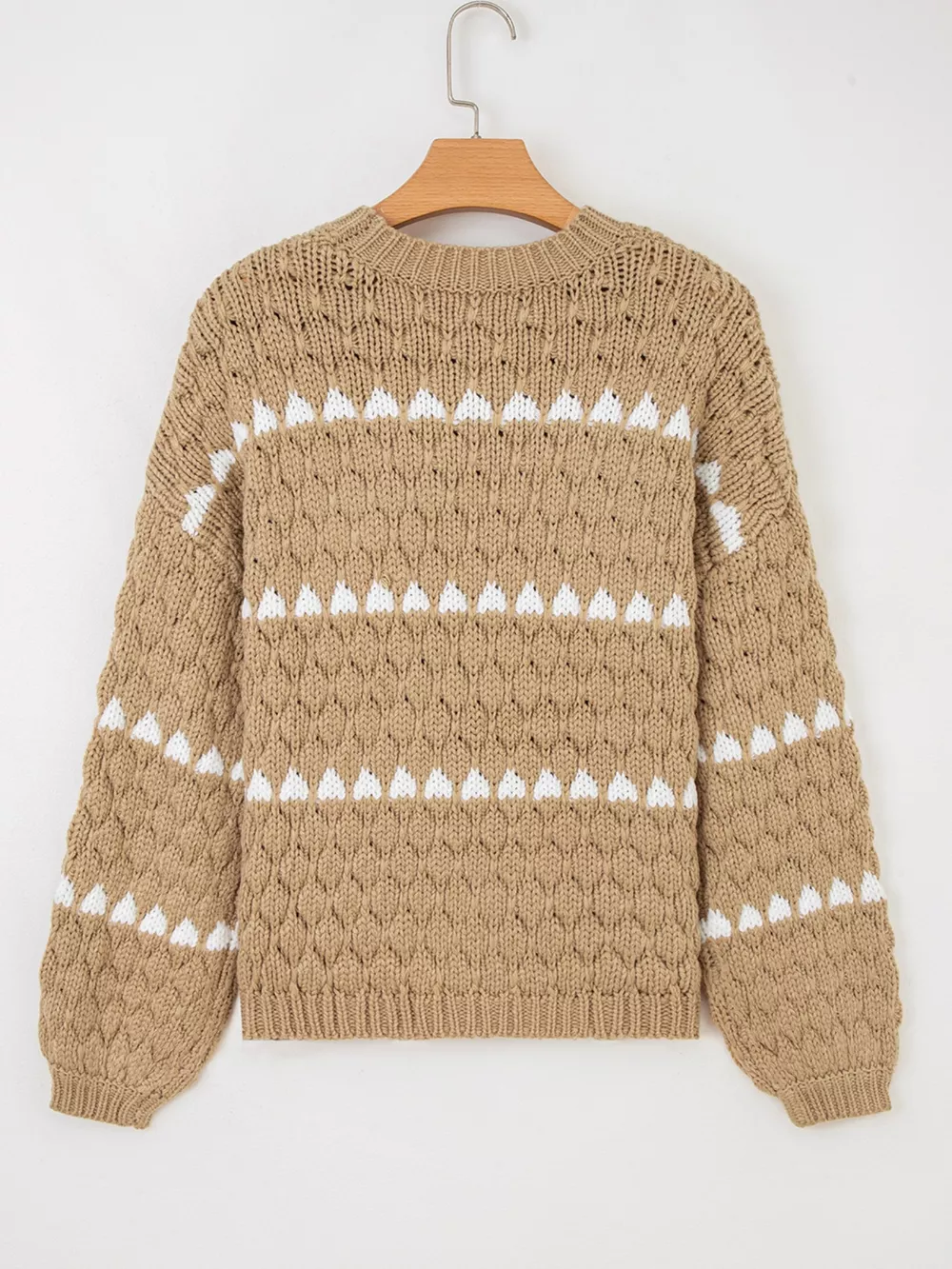 Contrast Detail Textured Knit Puff Sleeve Baggy Sweater, image 7