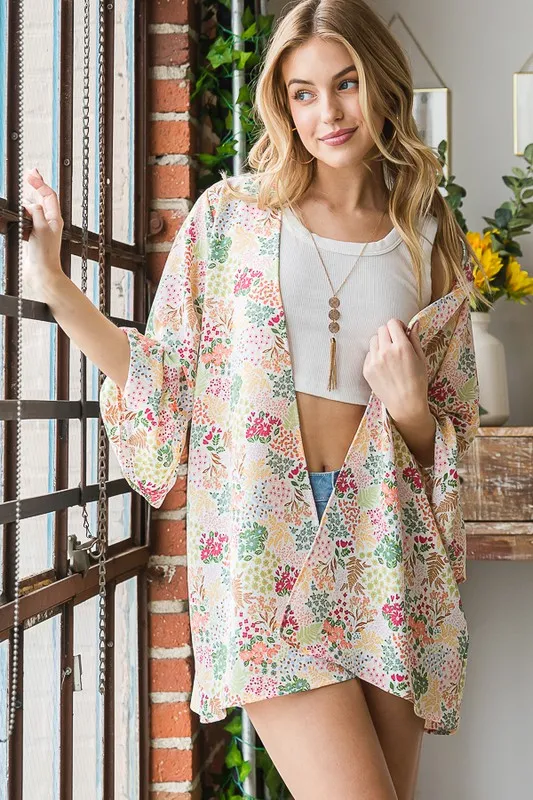 Full Size Multi Color Floral Open Cardigan Plus Size, image 12