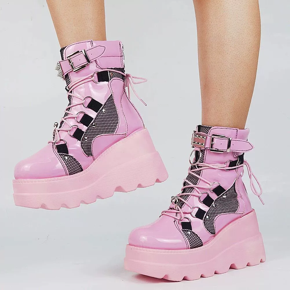 Lace Up Platform Wedge Boots, image 11