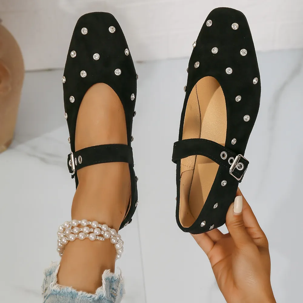 Rhinestone Buckle Flat Mary Jane Loafers