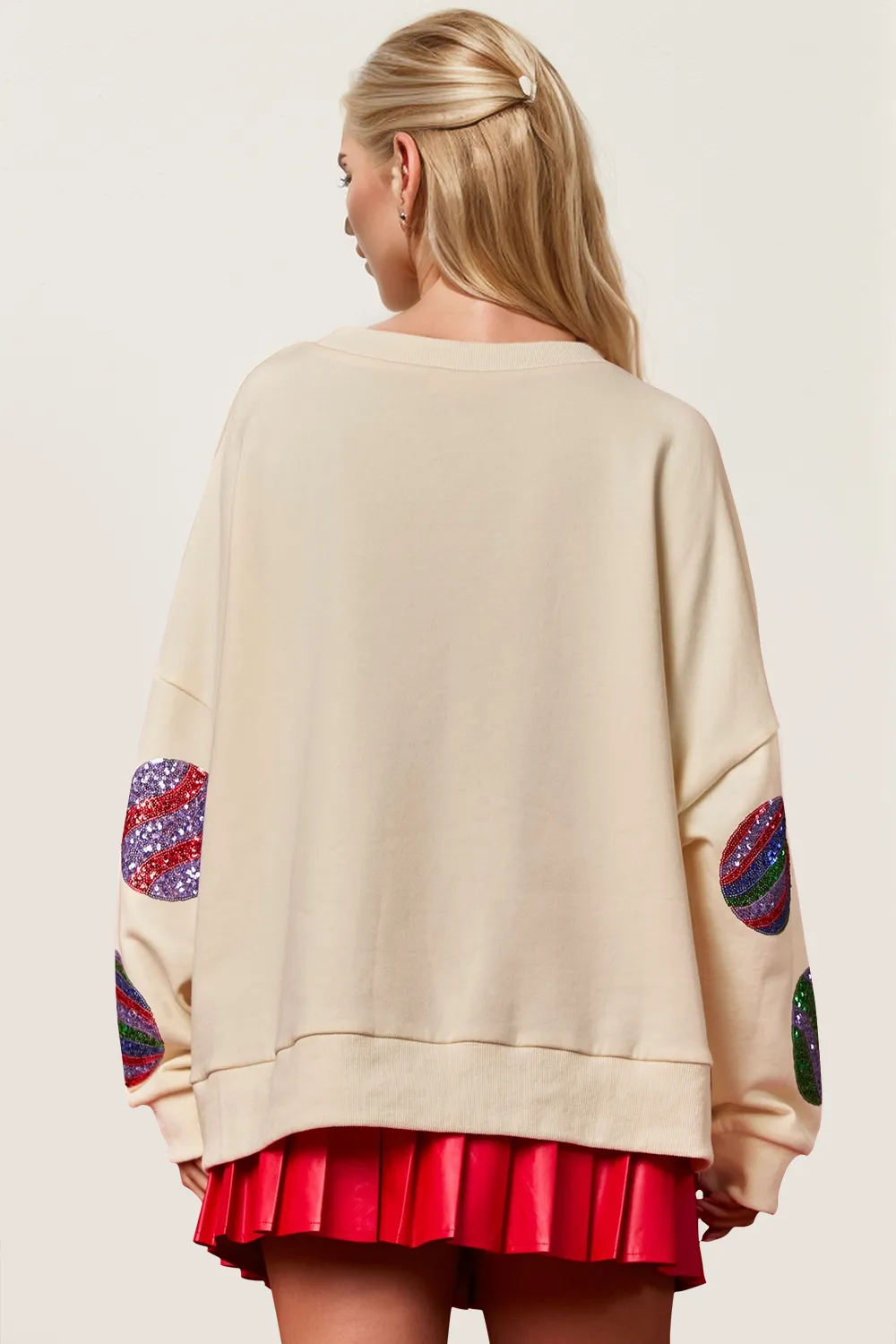 Christmas Element Sequin Round Neck Long Sleeve Sweatshirt, image 3