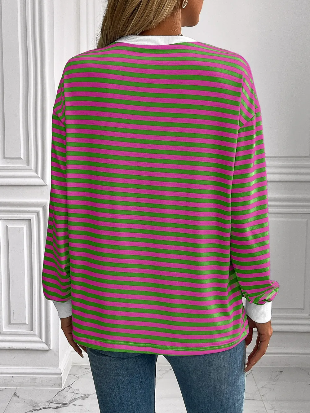 Striped Round Neck Long Sleeve Sweatshirt, image 12