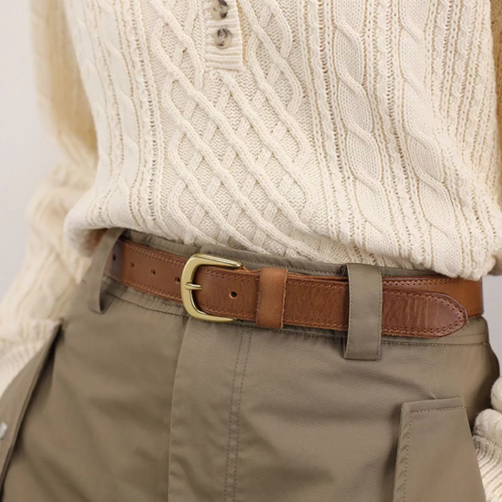 Classic Leather Belt with Golden Buckle, image 2