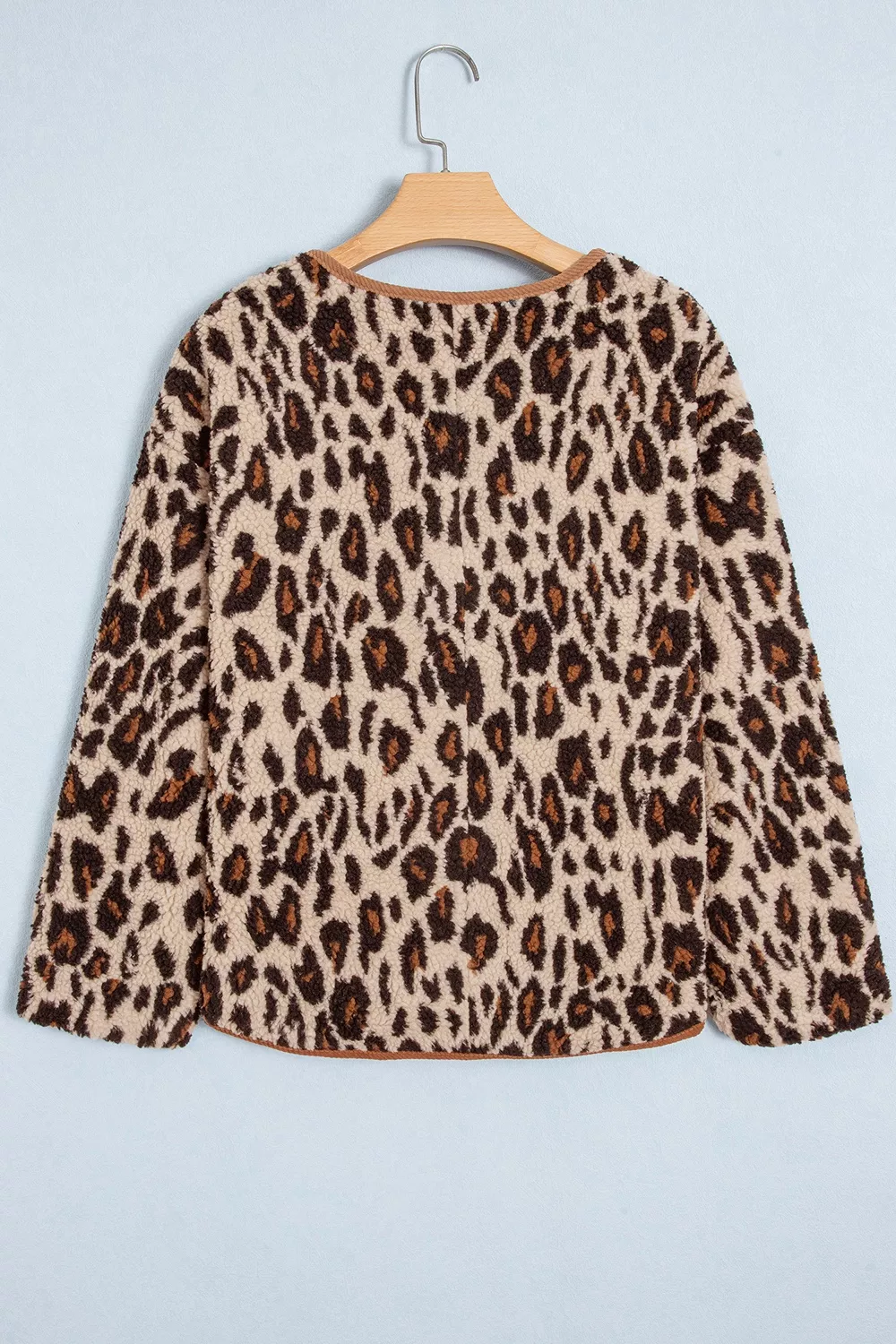 Leopard Plush Corduroy Trim Long Sleeve Jacket, image 8