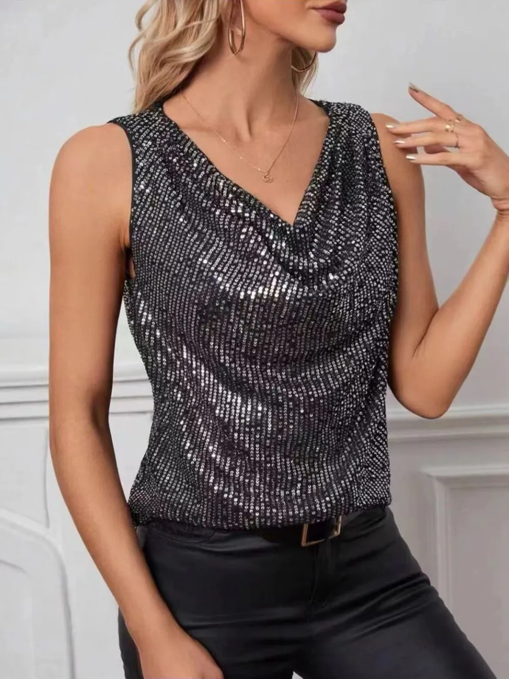 Sequin Cowl Neck Tank, image 6