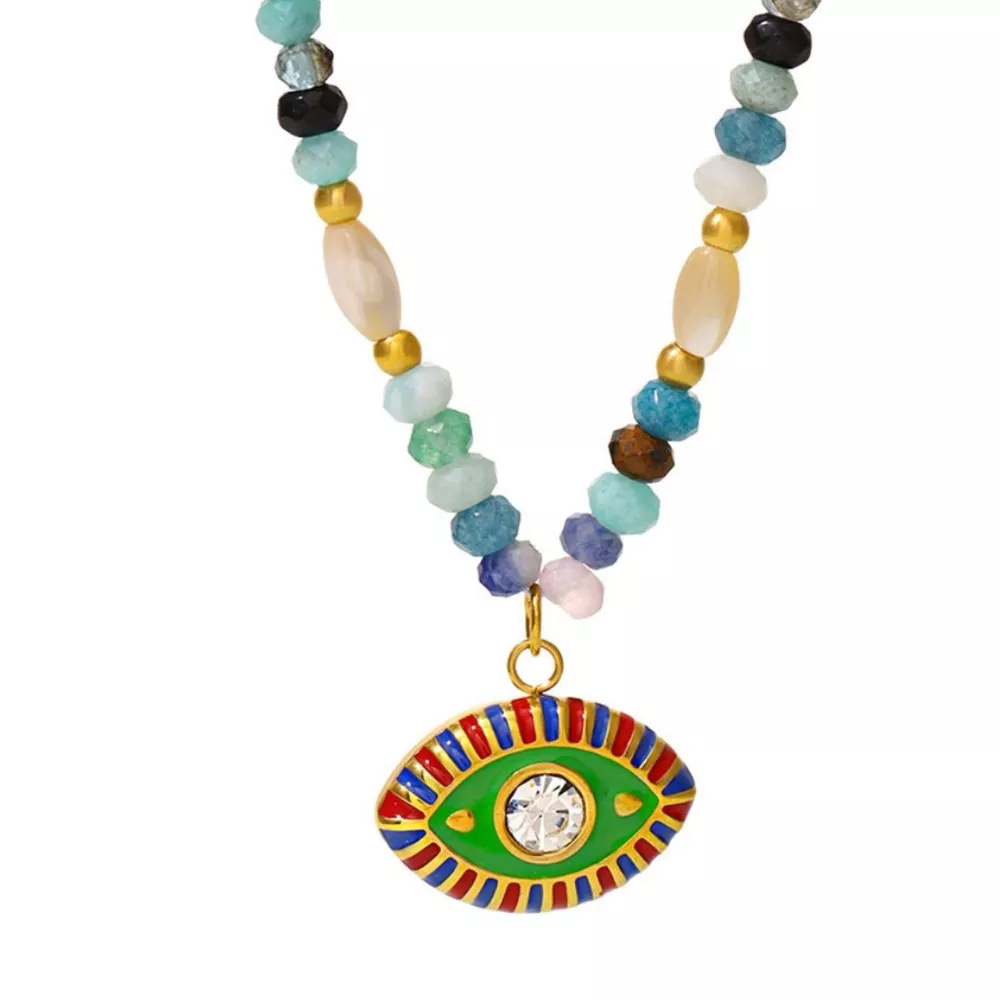 Zircon Bead Evil Eye Pendant Necklace, image 6