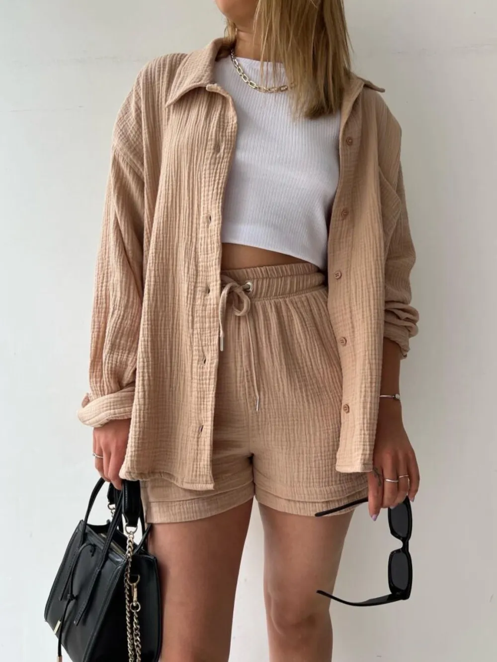 Textured Button Up Shirt and Shorts Set, image 21