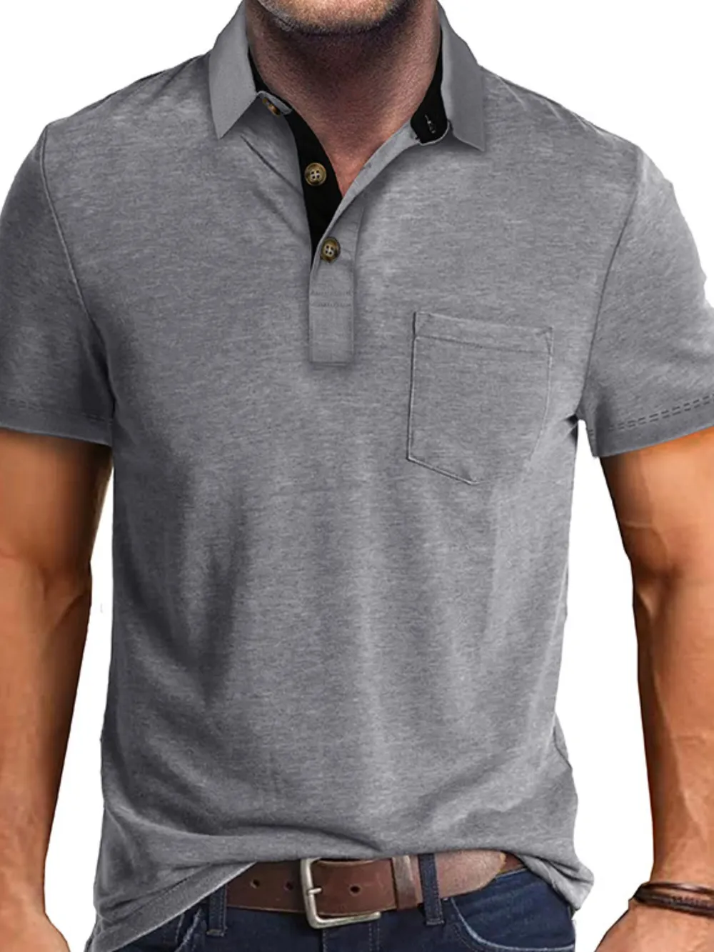 Men's Full Size Classic Heathered Pocket Polo Shirt Plus Size, image 8
