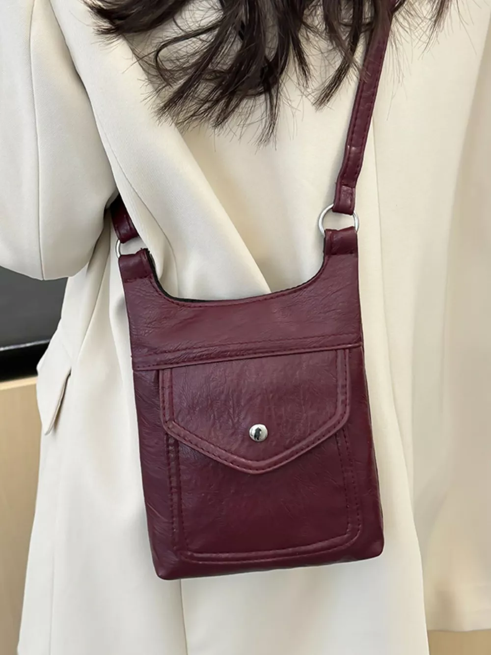 Adjustable Strap Leather Crossbody Bag, image 16
