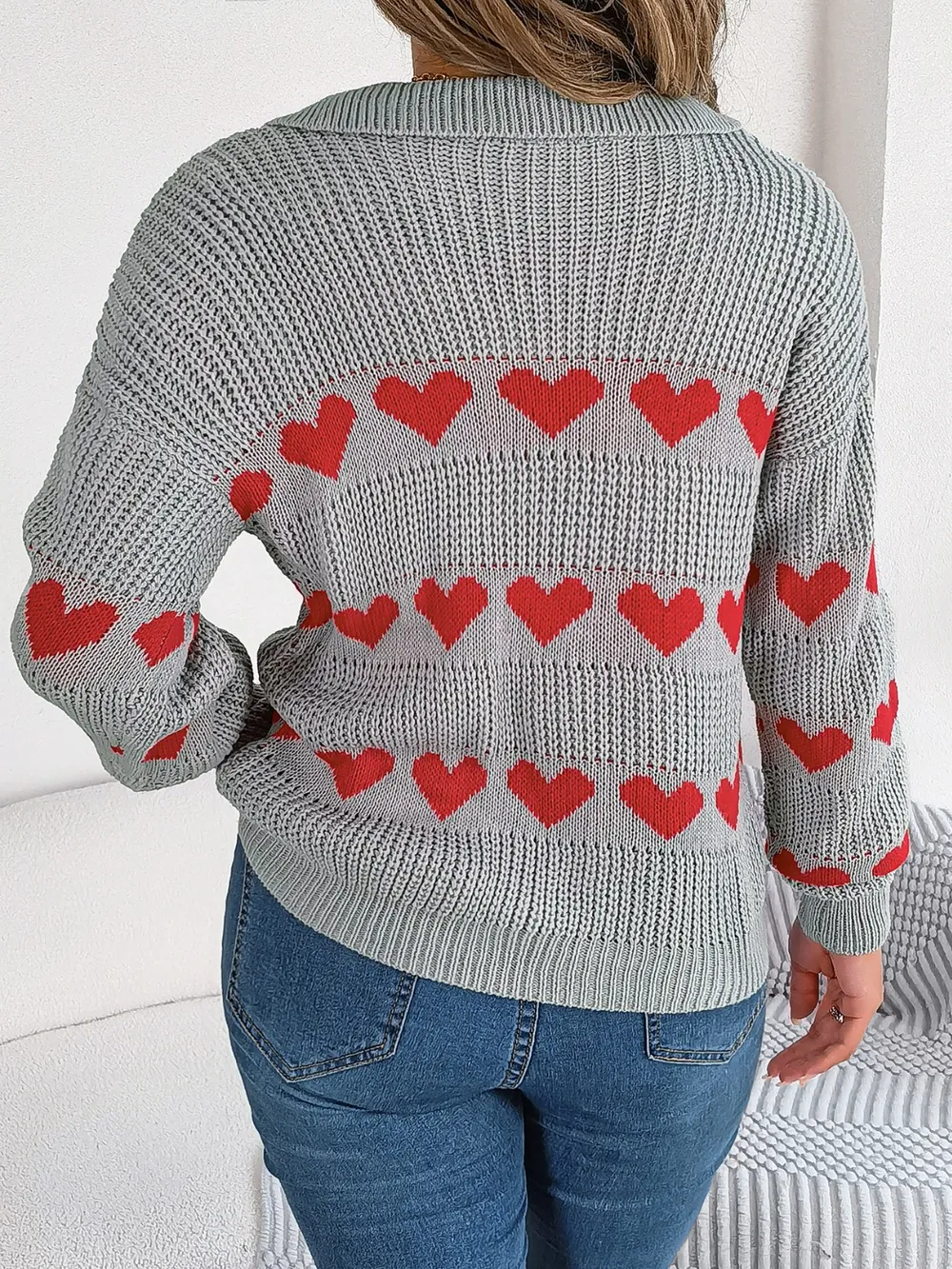 Heart Johnny Collar Long Sleeve Sweater, image 10