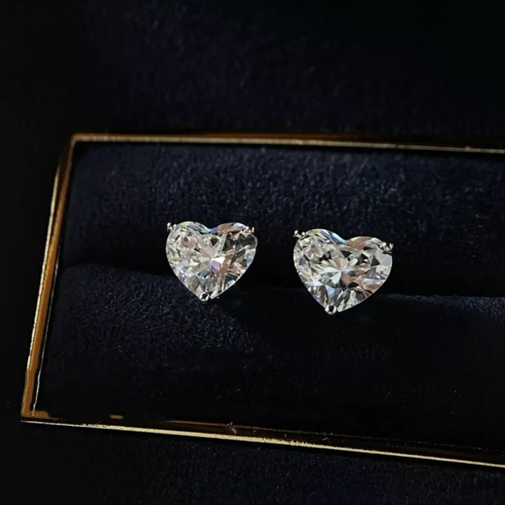 2 Carat 925 Sterling Silver Moissanite Heart Earrings, image 7