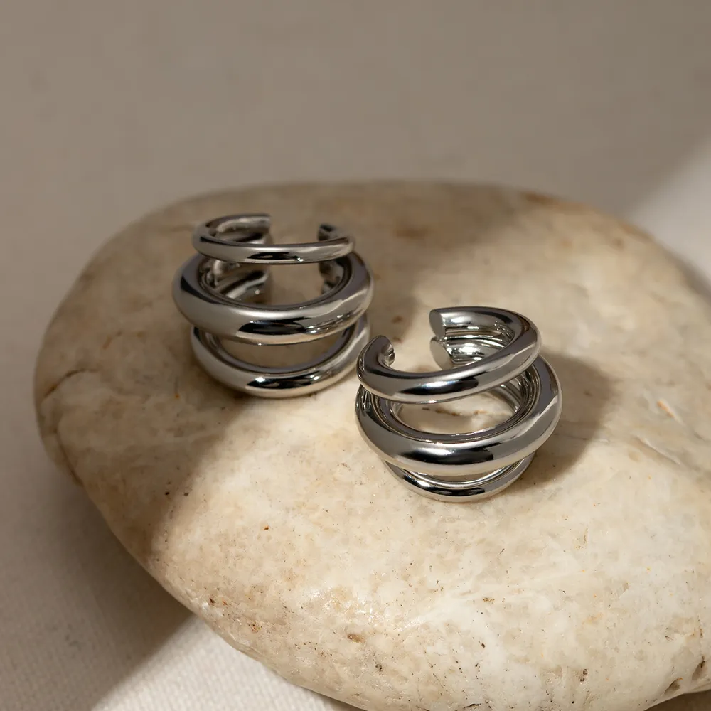 Stainless Steel Layered Cuff Earrings, image 6