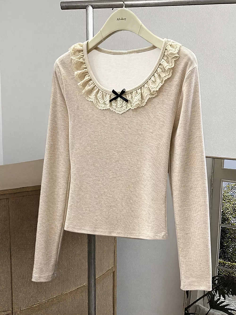 Lace Trim Long Sleeve T-Shirt, image 3