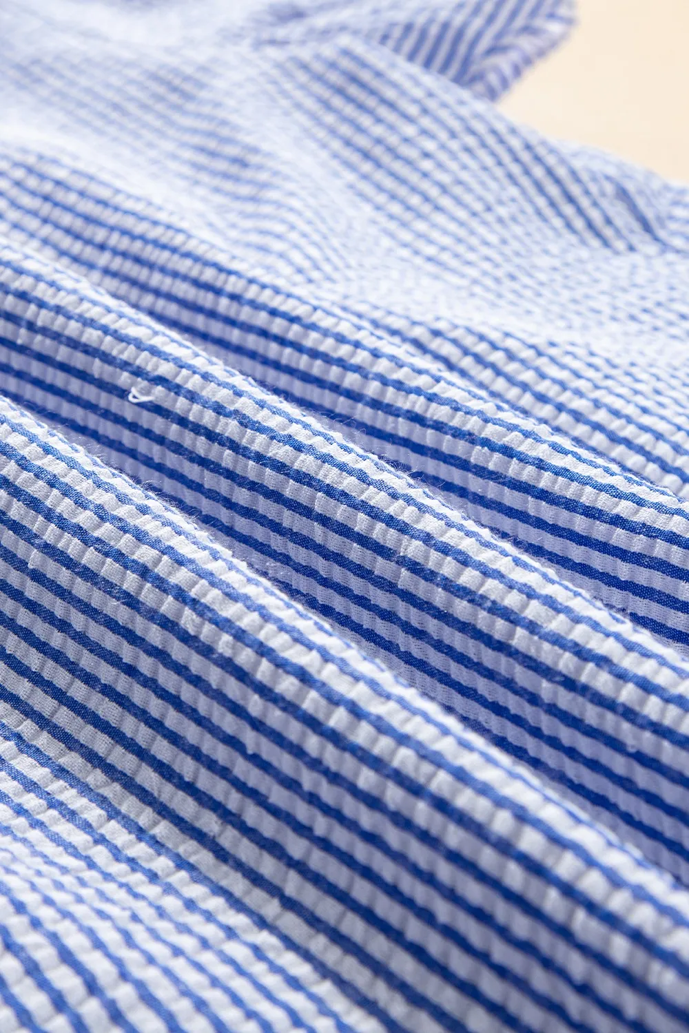 Stripe Textured Ruffle Short Sleeve Boho Detail Square Neck Blouse, image 10