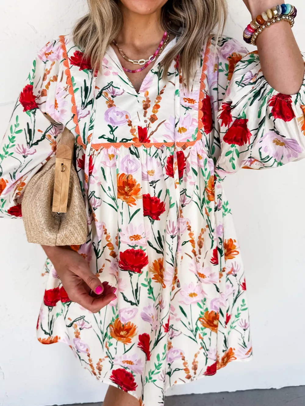 Floral Print 3/4 Sleeve Mini Dress, image 6
