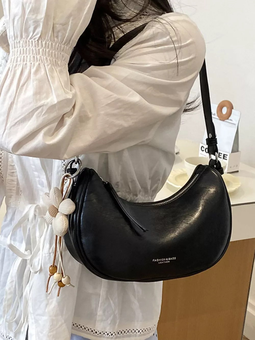 PU Leather Crescent Shoulder Bag, image 3