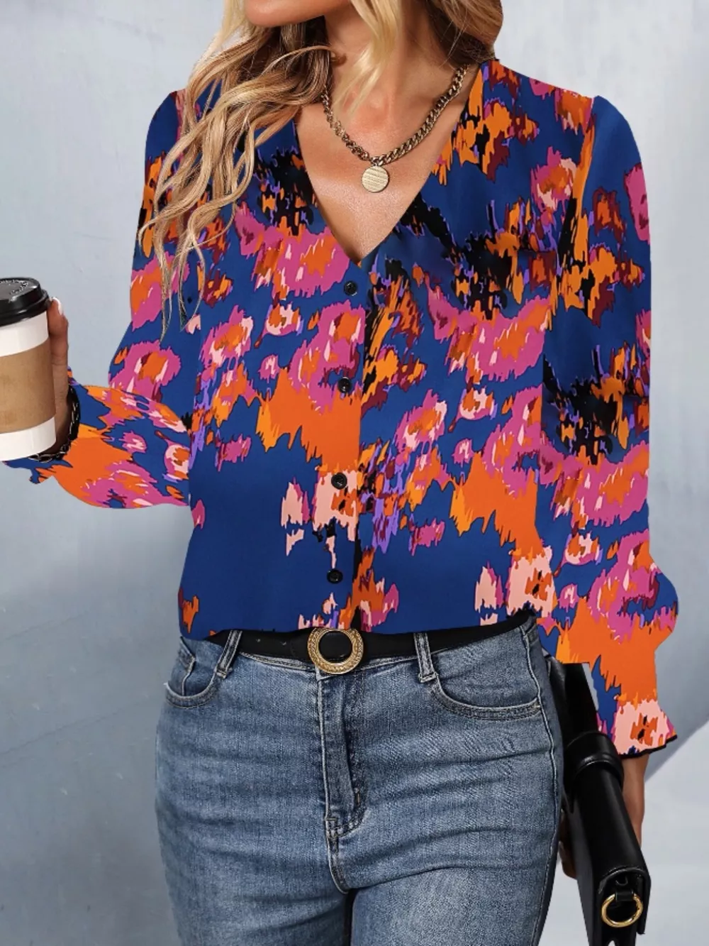 Printed Button Up Long Sleeve Shirt, image 10