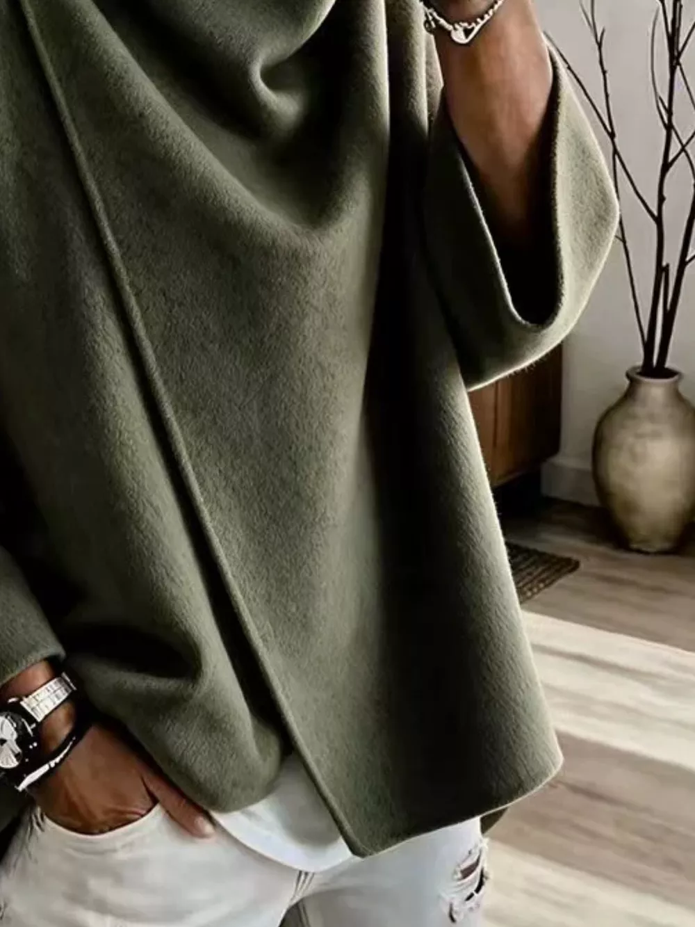 Full Size Asymmetric Button-Up Cape Outerwear Plus Size, image 18