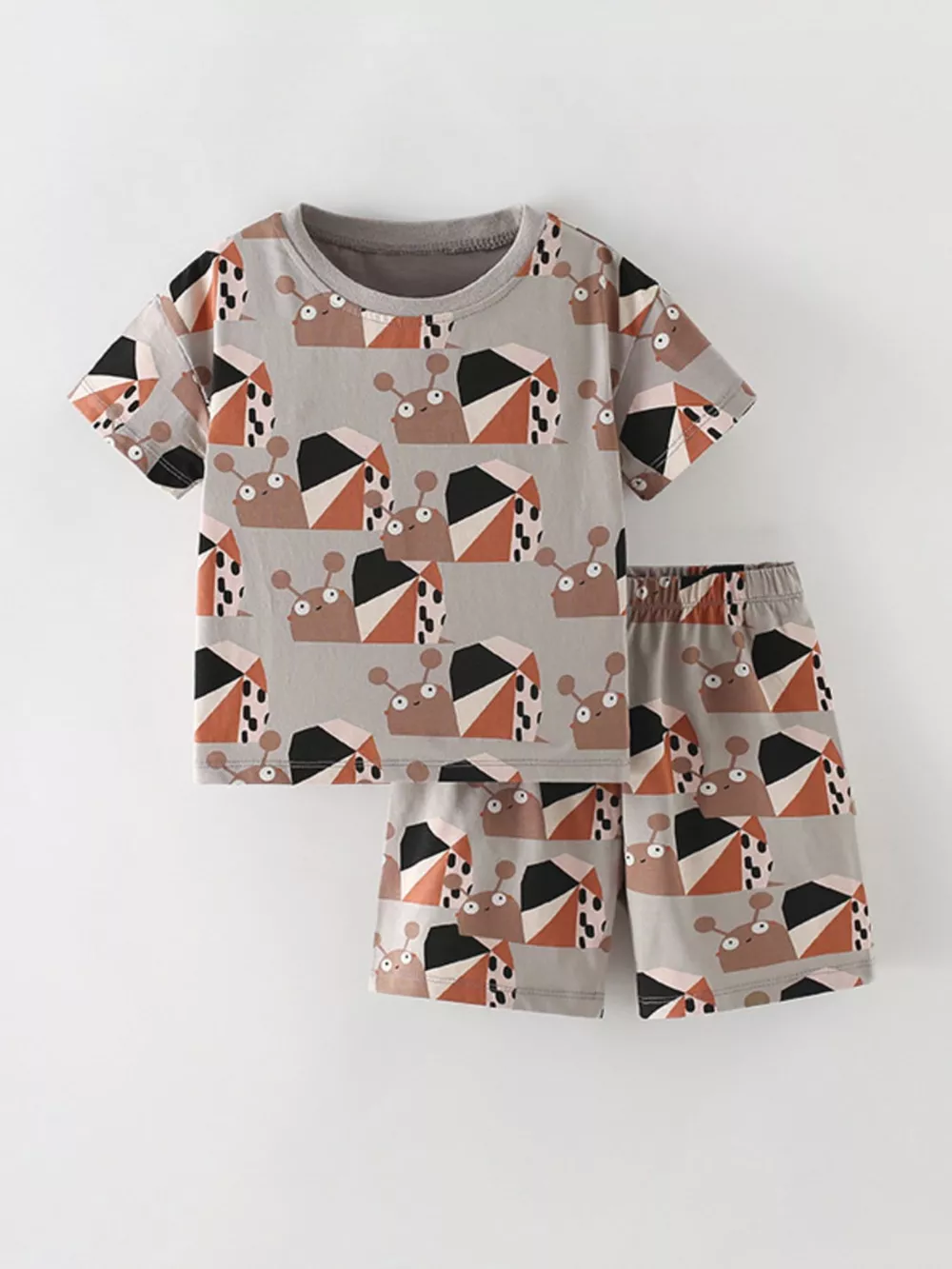 Children's Snail Print Round Neck Tee and Shorts Set