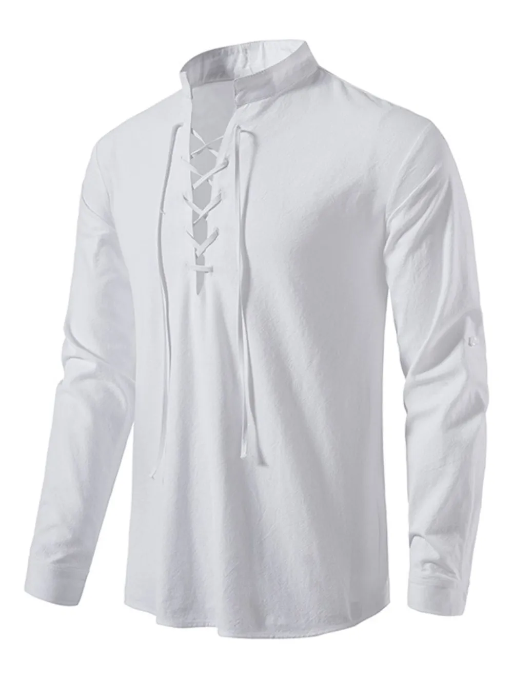Men's Lace Up Long Sleeve Blouse, image 9