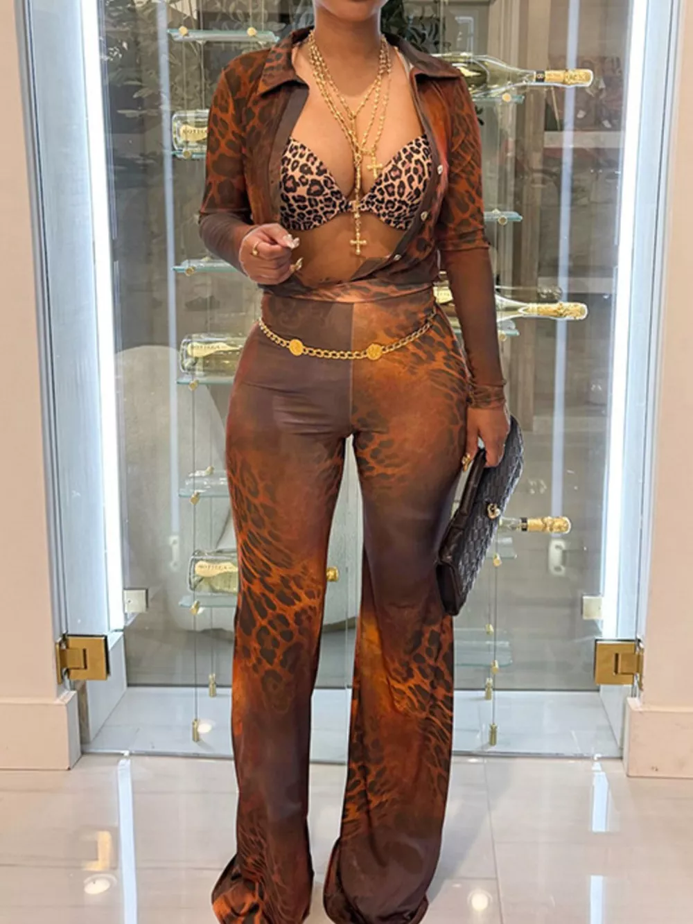 Printed Mesh Shirt and Pants Set, image 2
