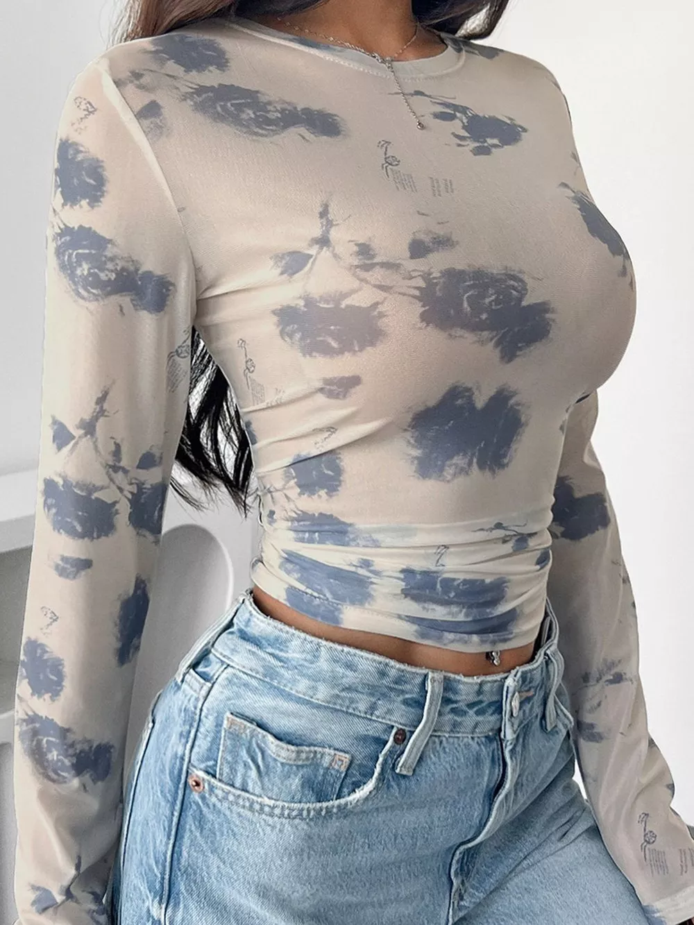 Sheer Cloud Print Long Sleeve T-Shirt, image 4