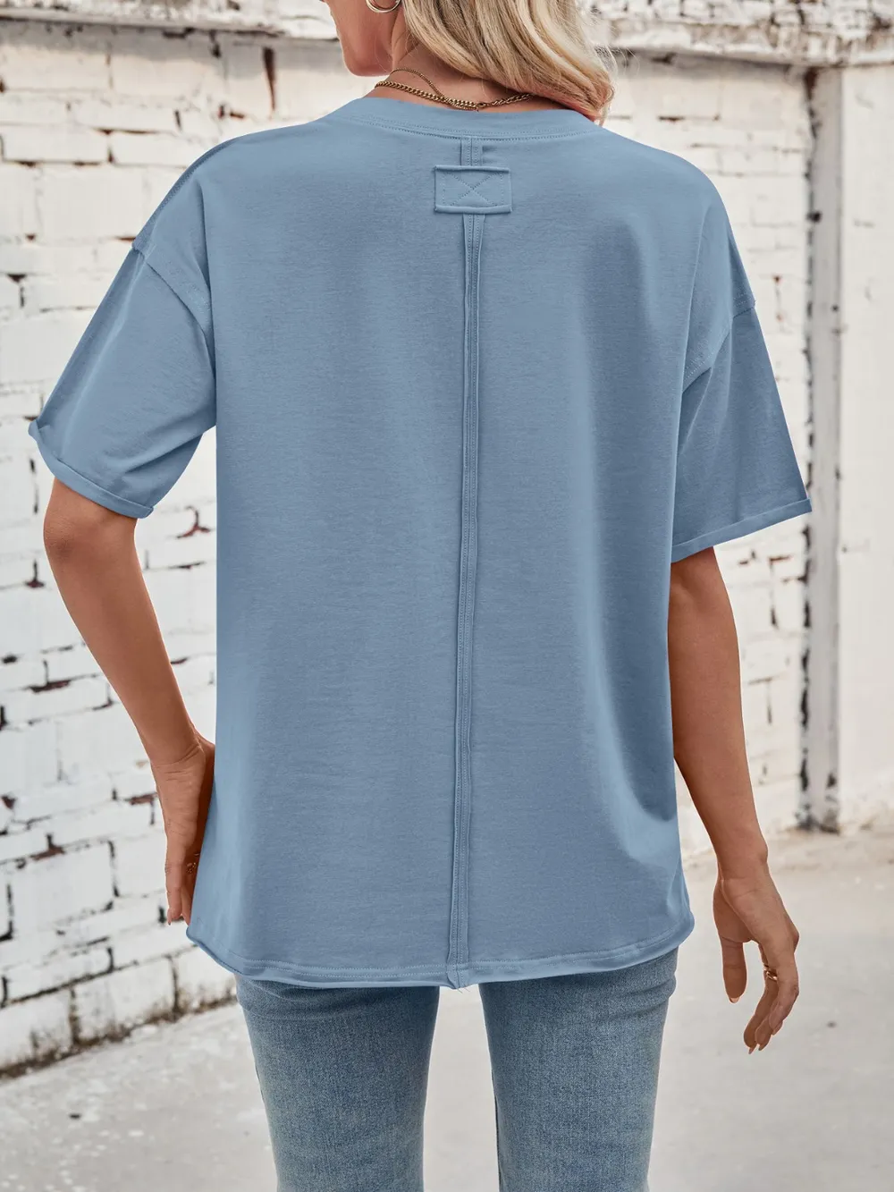 Exposed Seam Round Neck Half Sleeve T-Shirt, image 10