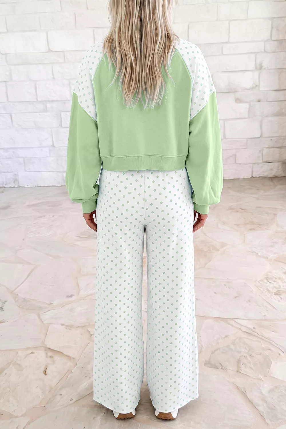 Polka Dot Color-Block Top and Pants Set, image 3