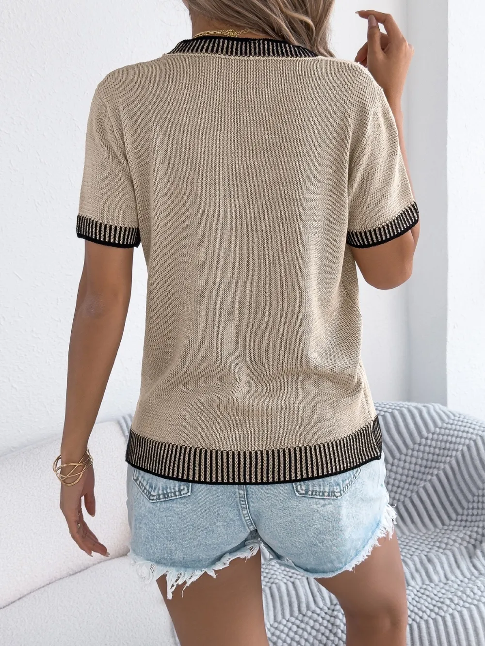 Round Neck Short Sleeve Knit Top, image 10