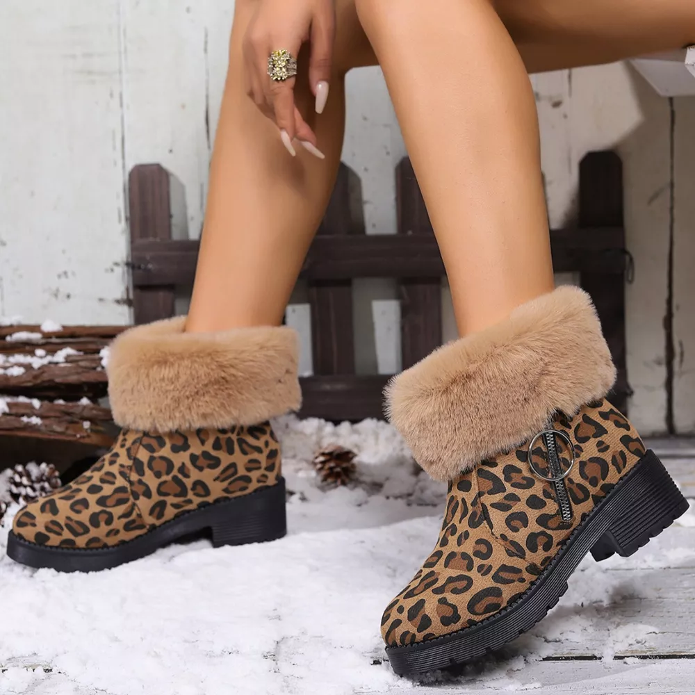 Fuzzy Cuff Leopard Print Ankle Boots, image 2
