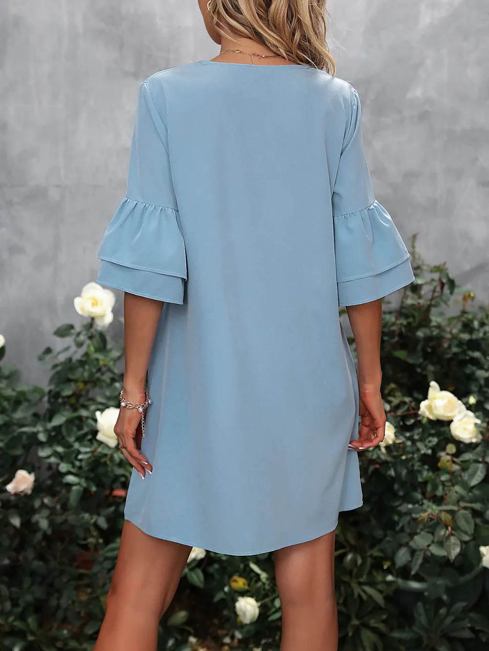 V-Neck Half Sleeve Mini Dress, image 2
