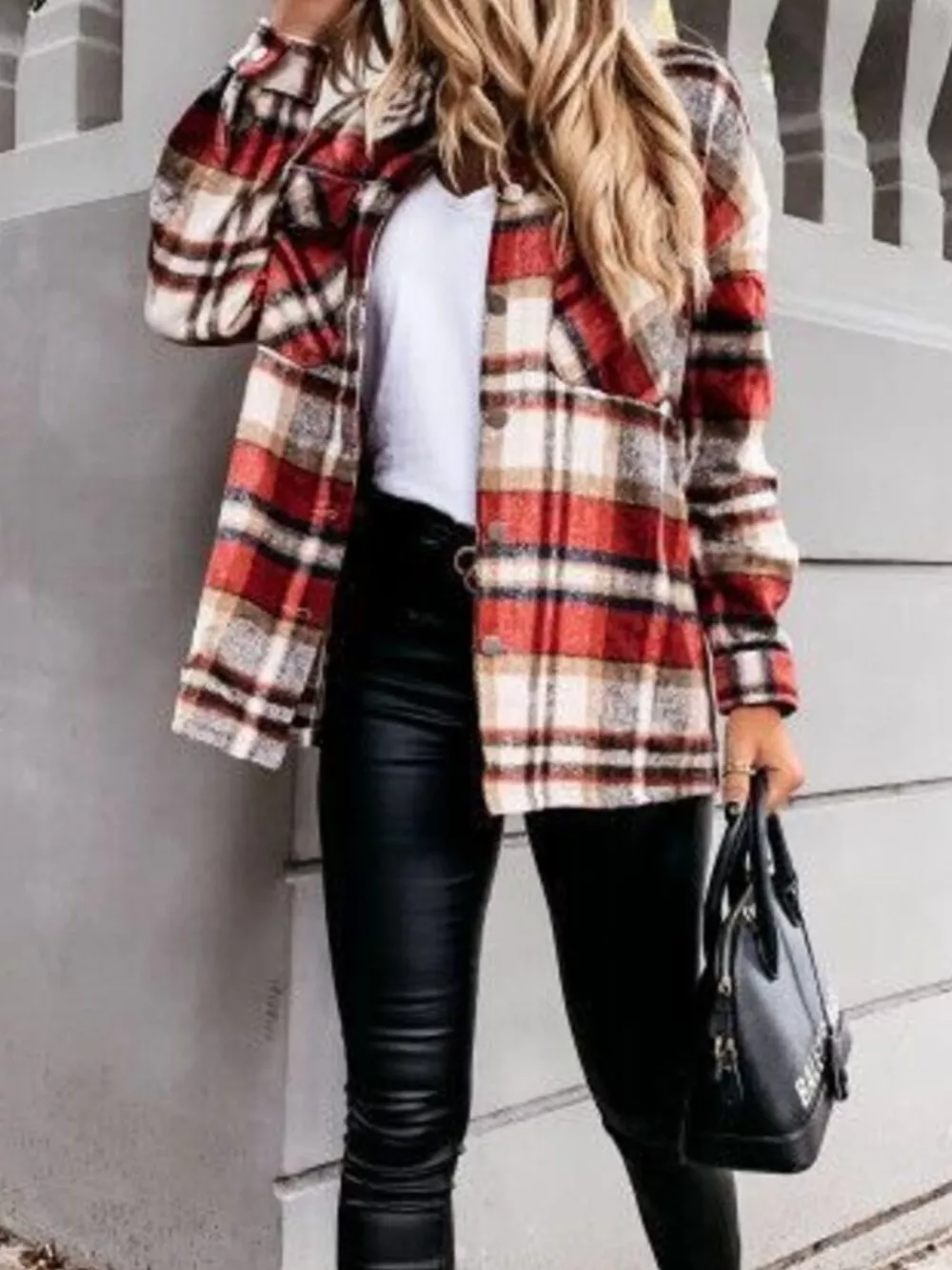 Plaid Button-Down Long Sleeve Shacket, image 8