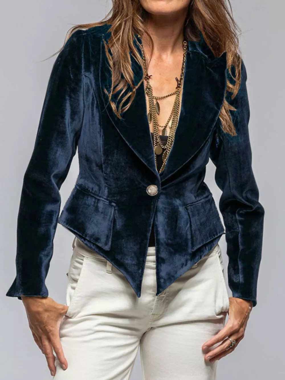 Velvet Lapel Collar One Button Blazer, image 10