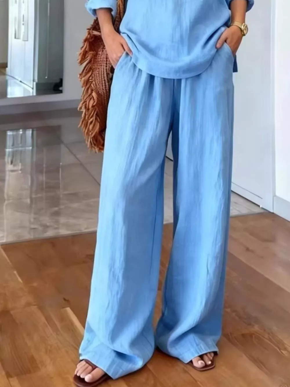 V-Neck Top and Wide-Leg Pants Set, image 8